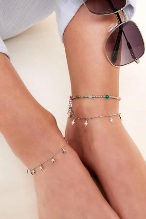 Bracelet de cheville en acier inoxydable perles colorées Argenté h5 Image2